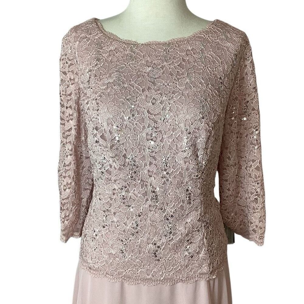 NWT Alex Evenings Tea Length Dress Lace Sequin Bodice Gown Women’s 22W Shell Pin - Picture 4 of 10